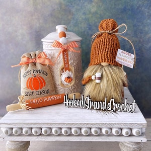 Pumpkin Spice gnome, Tiered tray decor, Autumn gnome, Fall Decor, Harvest Decor, Knit gnome, Coffee decor , Made to order