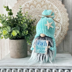 Aqua Beach Gnome: Nautical Tiered Tray Decor with Starfish
