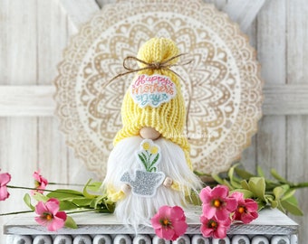 Mother's Day Gnome with Tulips - Spring Tiered Tray Decor - Unique Gift from Hooked Strands Crochet