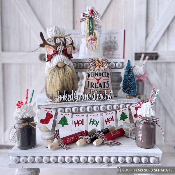 Reindeer gnome, Christmas gnome, Tiered tray decor, Farmhouse theme, Rustic decor,  Holiday decor,