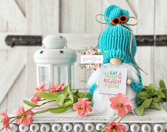 Beachy Knitted Gnome with Sign - Perfect Tiered Tray Decor