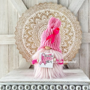 Breast Cancer Awareness Gnome: Pink Knit Gonk, Tiered Tray Decor