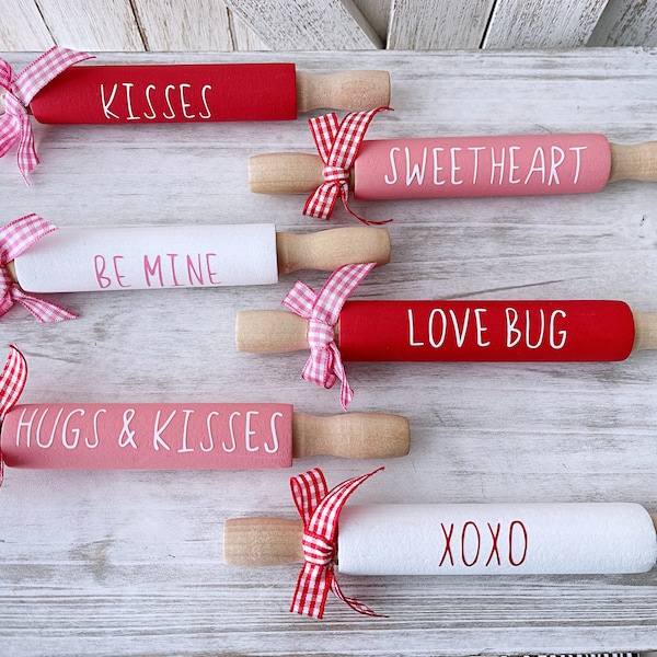 Valentines rolling pins, Valentine's day decor, Tiered tray decor, Table top display