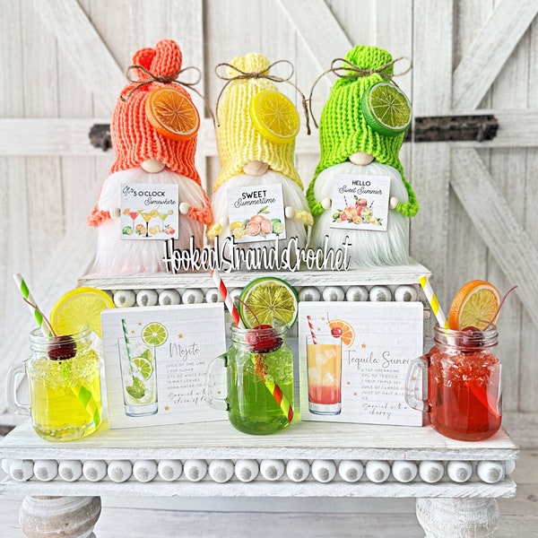 Citrus gnome, Tiered tray decor, Cocktail decor, Summer decor, Mini drinks, Lemon decor, Lime gnome, Orange decor,