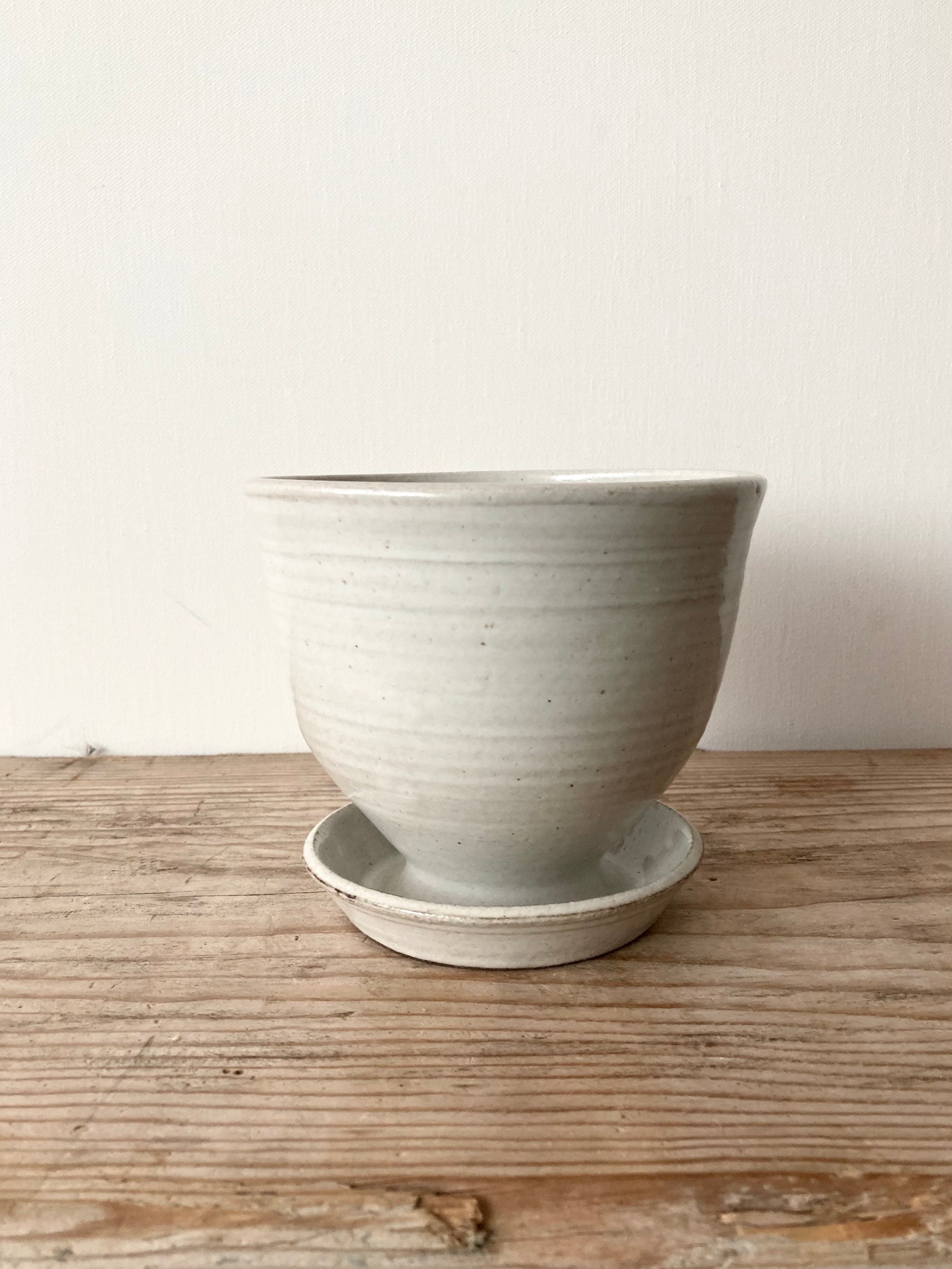 White Ceramic Planter with Attached Saucer Etsy