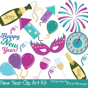 Año Nuevo 2017 Descarga Digital 300dpi Alta Res Clip Art Imágenes, Uso Comercial, 300dpi JPG y PNG Imágenes