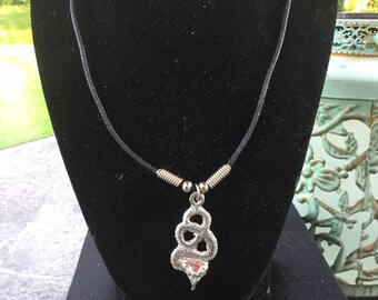 Unisex Leather Necklace With Silver Snake Pendant 20 inches Long 2 inch Snake Pendant