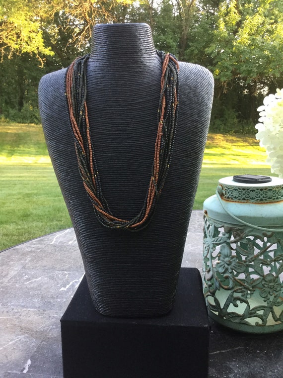 Multi-Strand Beaded African Necklace Bone and Gla… - image 2