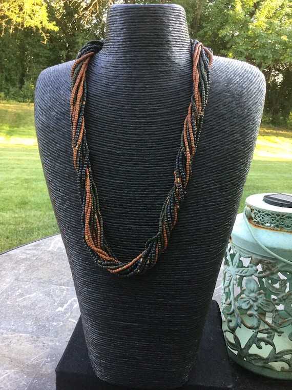 Multi-Strand Beaded African Necklace Bone and Glas