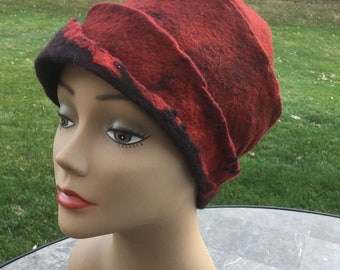 Custom Handmade Lightweight Merino Wool Gorgeous Mix of Colors Red Black Hat 4 Layers Versatile With Cuff Size 22 Adjustable