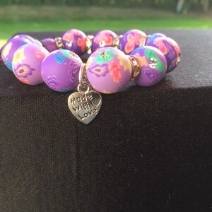 Young Girls or Ladies Crystal Polymer Clay Beaded Crystal Stretch Bracelet 5 inches