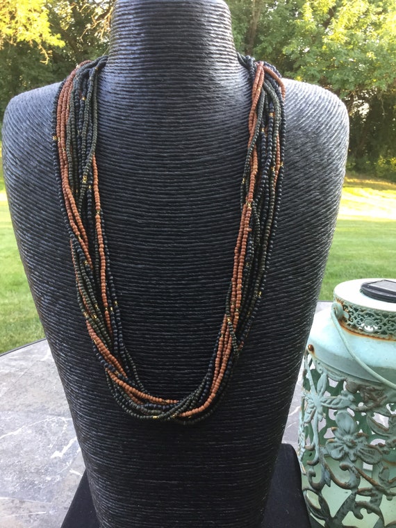 Multi-Strand Beaded African Necklace Bone and Gla… - image 3