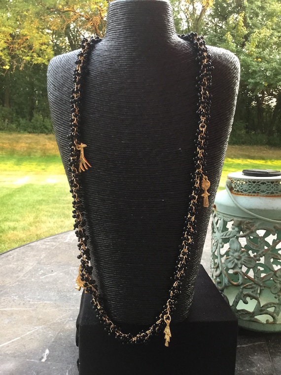African Glass Beaded Black Necklace Bracelet Set W