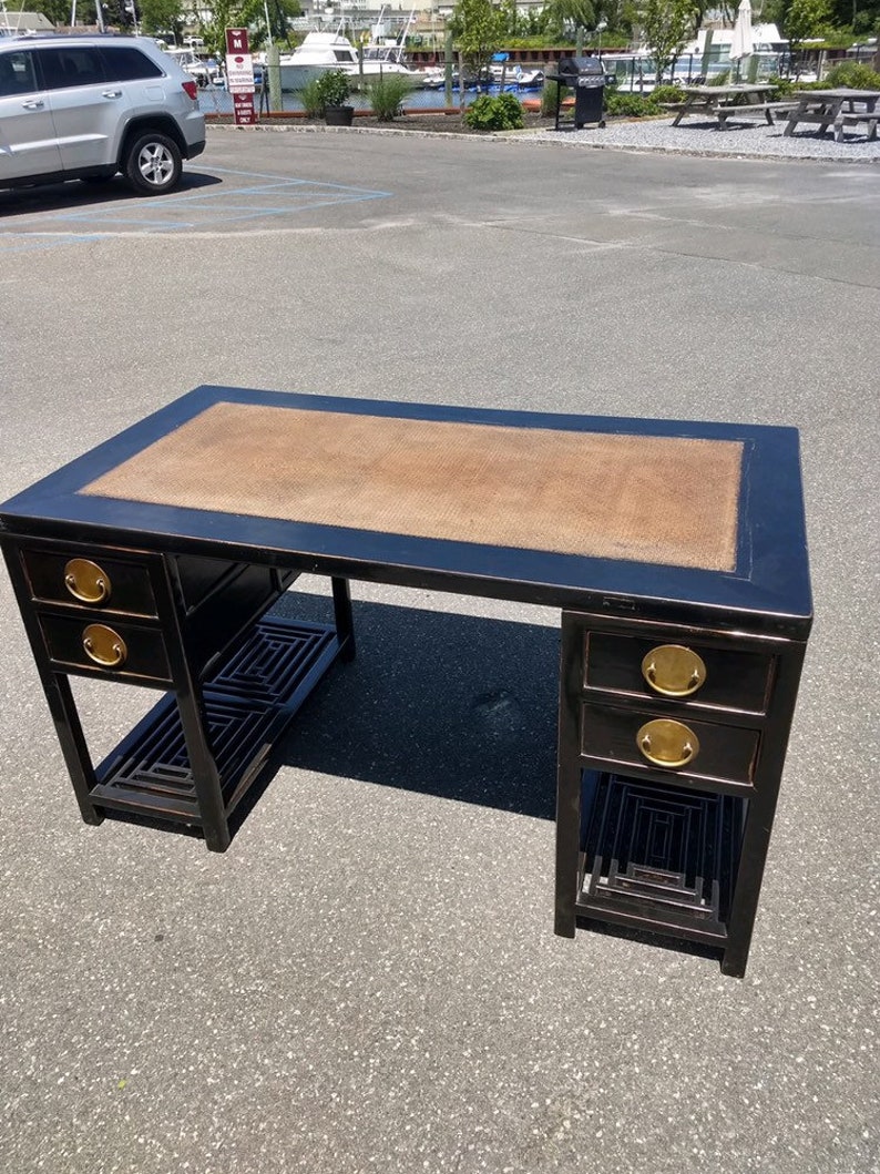 Two Sided Black Lacquer Partner Desk Etsy