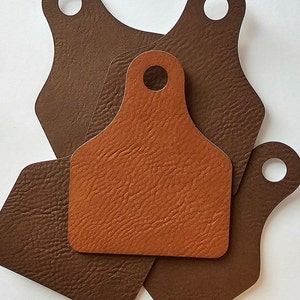 Set of 10 Livestock Tag (Cow, Cattle, Pig) Leatherette Patches with Adhesive Backing - Blank, No Stitching, Laserable, Embroidery Patches