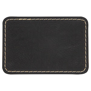 May include: Black leather patch with a stitched border.
