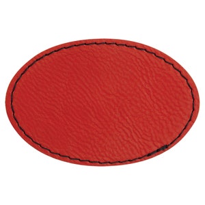 25 Pack of Blank Red Laserable Leatherette Oval Patch with Adhesive, Hat Patch