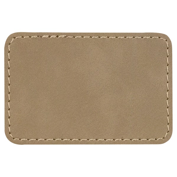 25 set of Blank Light Brown Laserable Leatherette Rectangle Patch with Adhesive, Hat Patch