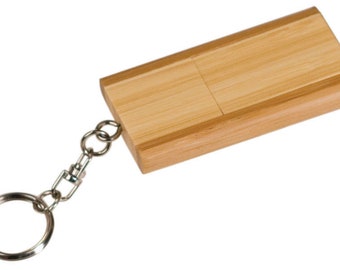 Set of 6 Blank Laserable Bamboo Wood 8GB USB Flash Drives with Keychain