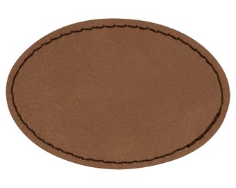 Set of 10 Blank Dark Brown Laserable Leatherette Oval Patch with Adhesive, Hat Patch