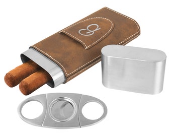Set of 6 Blank Laserable rustic Cigar Case with Cutter for engraving
