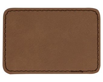 Set of 10 Blank Dark Brown Laserable Leatherette Rectangle Patch with Adhesive, Hat Patch