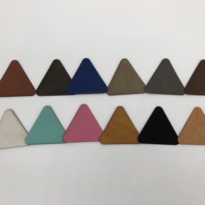 Set of 10 Triangle Leatherette Patches with Adhesive Backing - Blank, No Stitching, Laserable, Variety of Colors, Embroidery Patches