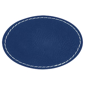 Set of 10 Blank Blue Laserable Leatherette Oval Patch with Adhesive, Hat Patch