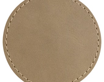 Set of 10 Blank Light Brown Laserable Leatherette Round Patch with Adhesive, Hat Patch