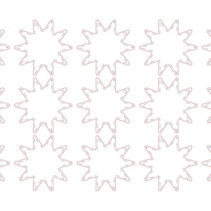 May include: A printable template with 12 blank star-shaped designs. The text "Your Design Here" appears in the top left corner. The text "Use step & repeat with 1.25" offset for X & Y offset for Y to place design in all other places" appears in the bottom left corner.