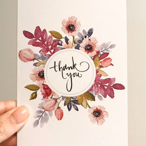 Thank You greeting card - A6 original watercolour floral printed design