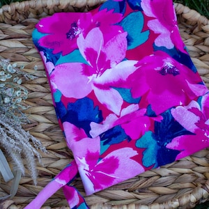 Pink Floral Ponytail Stretchy Scrub Cap, Nurse Cap, Surgical Tech