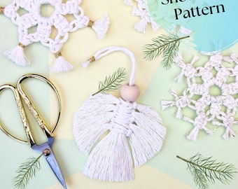Snowflake and Angel Macrame PATTERN, Snowflake PDF Tutorial, Christmas Ornament, Digital Instructions for Beginners, Simple Angel DIY Guide