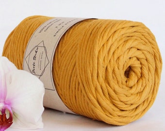 MUSTARD Single Strand Macrame Cord, Natural Macrame Yarn, Dark Yellow Cotton Rope for Crafts, Bulk Twisted Fibre string for Tapestry 3mm 4mm