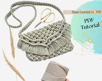Macrame PURSE PDF Tutorial, Downloadable Digital Instructions, Macrame Pattern for Beginners, Simple bag DIY Guide, Digital Clutch Pattern