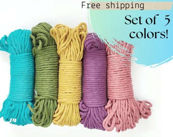 SET of Macrame Cotton Cord Bundles for Crafts, 3-ply 3 Strand Rope 3mm, Fiber Art Rope, Bulk Macrame String, Cotton Yarn for Wall Hangings
