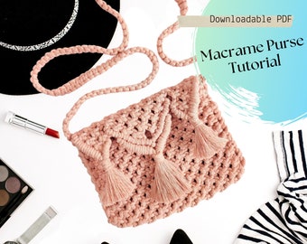 Macrame PURSE PDF Tutorial, Downloadable Digital Instructions, Macrame Pattern for Beginners, Simple bag DIY Guide, Digital Clutch Pattern