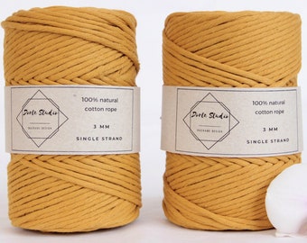 Single Strand MUSTARD Macrame Cord, Soft Macrame Rope, Pure Macrame Yarn, Cotton Rope, Craft String, Single Twist Cord, Bulk tapestry cord