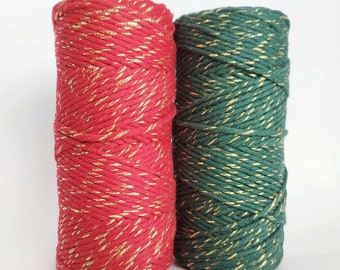 3mm Single Strand SPARKLY Macrame Cord, Green Gold Cotton Rope, Red Golden Cord Bundles, Weaving String, Blue Macrame Single Twist Cord
