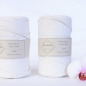Single Strand Bulk Macrame Cord, 100% Cotton Fiber Art Rope, Macrame Yarn, Cotton Rope, Craft Cord, Cordon, Natural Twisted String 3mm 4mm