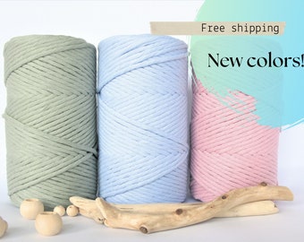 Single Strand Macrame Cord, Cotton Rope, Natural Cord Bundles, Weaving String Variety Pack, Bulk Macrame Cord for Crafts, Sage green 3mm 4mm