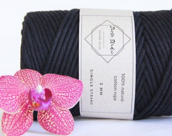 BLACK, 3/4 mm Single Strand Macrame Cord, 100% pure cotton, Macrame Yarn, Cotton Rope, Craft Cord, Cordon, Craft Supply, Twisted string