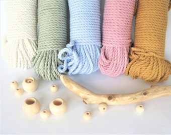 SET of Macrame Cotton Cord Bundles for Crafts, 3-ply 3 Strand Rope 3/4mm, Fiber Art Rope, Bulk Macrame String, Cotton Yarn for Wall Hangings