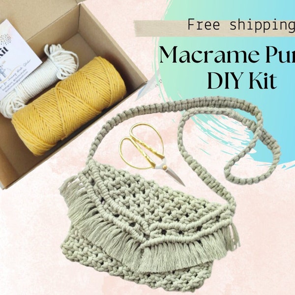 Macrame PURSE Craft Kit, PDF Tutorial, Handbag Pattern and Materials, DIY String Art Activity GIft Box, Macrame Pattern for Beginners,