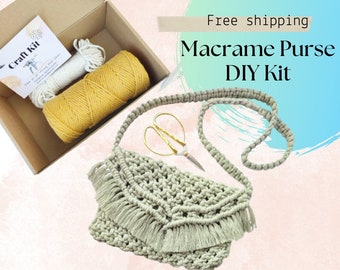 Macrame PURSE Craft Kit, PDF Tutorial, Handbag Pattern and Materials, DIY String Art Activity GIft Box, Macrame Pattern for Beginners,