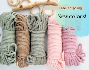 SET of Macrame Cotton Cord Bundles for Crafts, 3/4mm Single Strand Weaving String, Fiber Art Rope, Bulk Macrame Cord, Soft Natural Yarn Pack