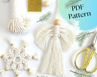 Snowflake and Angel Macrame PATTERN, Snowflake PDF Tutorial, Christmas Ornament, Digital Instructions for Beginners, Simple Angel DIY Guide