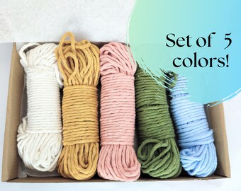 SET of 5 Macrame Cotton Cord Bundles for Crafts, 3-ply 3 Strand Rope 3mm, Fiber Art Rope, Bulk Macrame String, Cotton Yarn for Wall Hangings