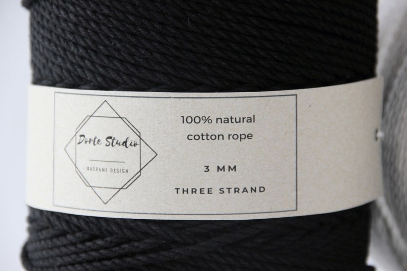 3 strand Macrame Rope Cordon 3-ply 3mm Twisted Cotton Rope String Macrame Yarn BLACK Cotton Cord Cotton Rope Macrame Twine