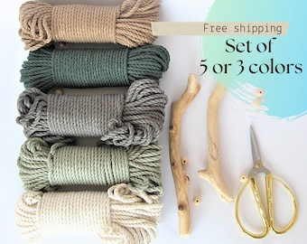 SET of Macrame Cotton Cord Bundles for Crafts, 3-ply 3 Strand Rope 3/4mm, Fiber Art Rope, Bulk Macrame String, Cotton Yarn for Wall Hangings